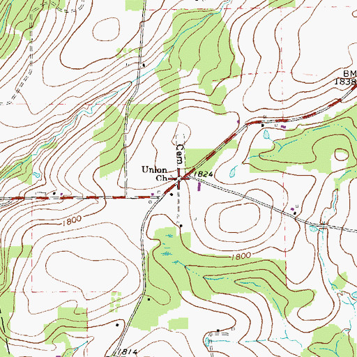 Topographic Map of Union Church, PA