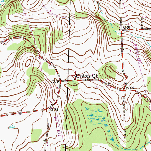 Topographic Map of Union Church, PA
