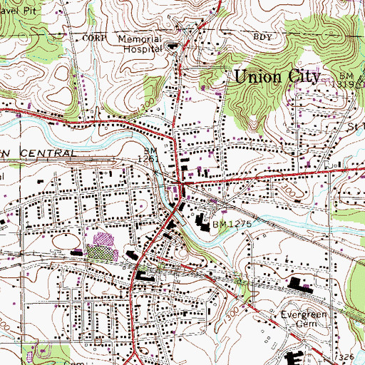Topographic Map of Union City, PA