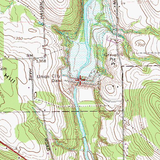 Topographic Map of Union City Dam, PA