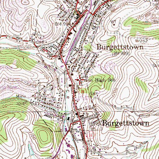 Topographic Map of Union High School, PA