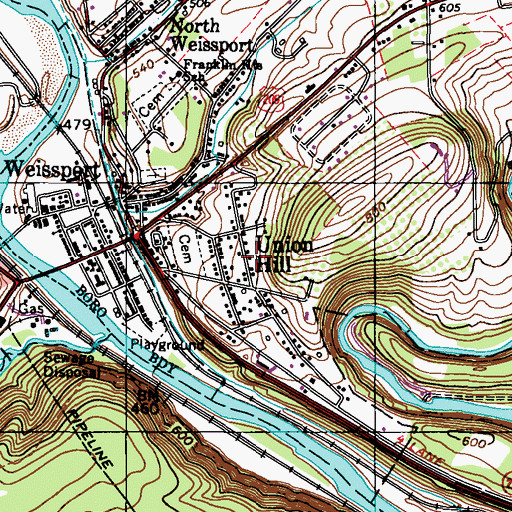 Topographic Map of Union Hill, PA