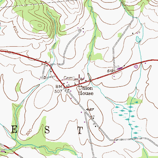 Topographic Map of Union House, PA