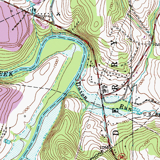 Topographic Map of Union Run, PA