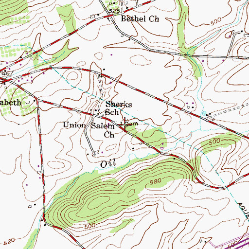 Topographic Map of Union Salem Church, PA