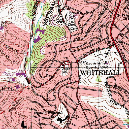 Topographic Map of Union School, PA
