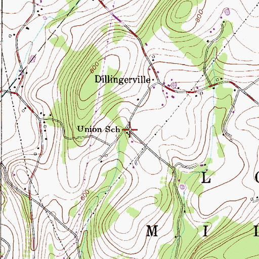 Topographic Map of Union School, PA