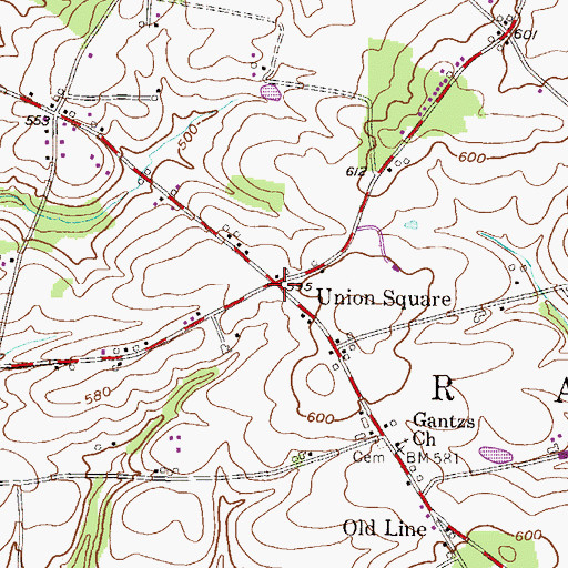 Topographic Map of Union Square, PA