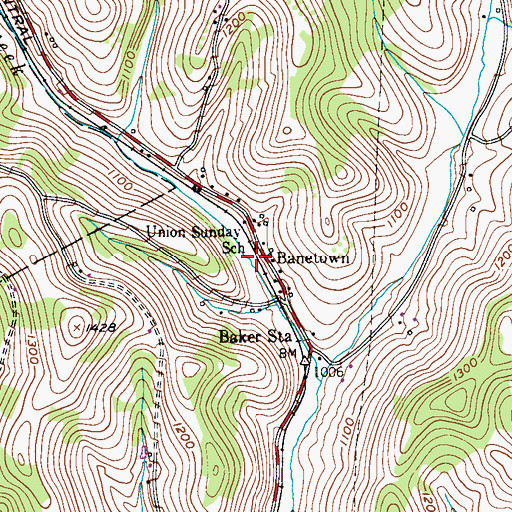 Topographic Map of Union Sunday School, PA