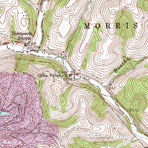 Topographic Map of Union Valley Church, PA