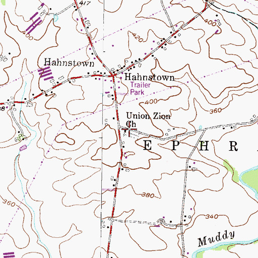 Topographic Map of Union Zion Church, PA