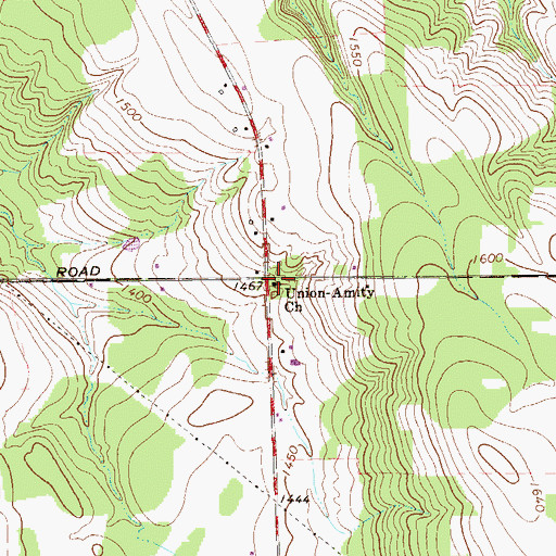 Topographic Map of Union-Amity Church, PA