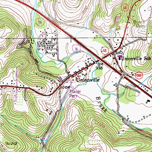 Topographic Map of Unionville, PA