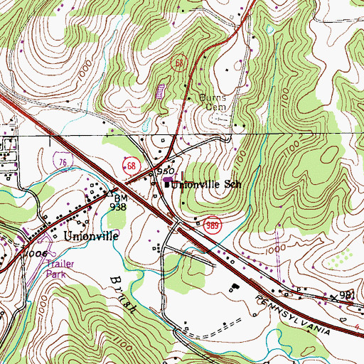 Topographic Map of Unionville School, PA