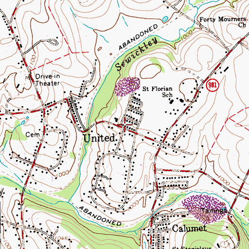 Topographic Map of United, PA