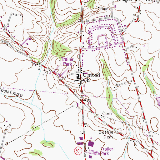 Topographic Map of United Church, PA