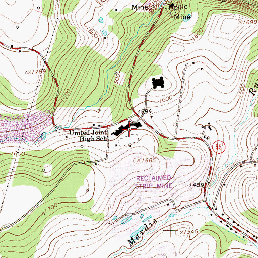Topographic Map of United Joint High School, PA