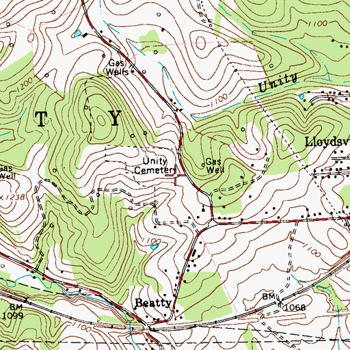 Topographic Map of Unity Cemetery, PA