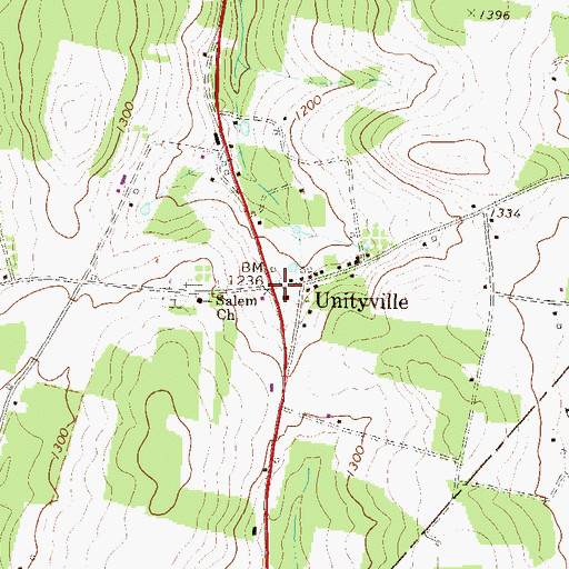 Topographic Map of Unityville, PA