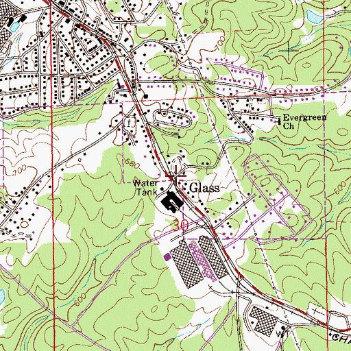 Topographic Map of Glass, AL
