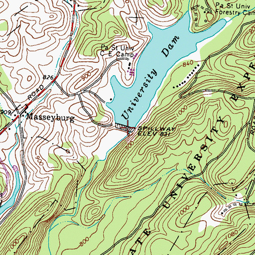 Topographic Map of University Dam, PA