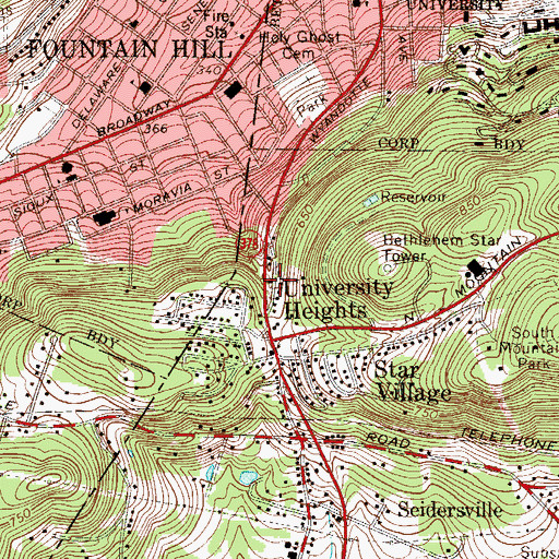 Topographic Map of University Heights, PA