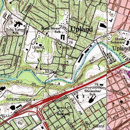 Topographic Map of Upland, PA
