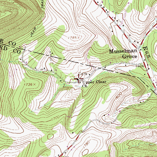 Topographic Map of Upper Claar Church, PA