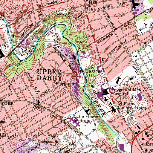 Topographic Map of Upper Darby, PA