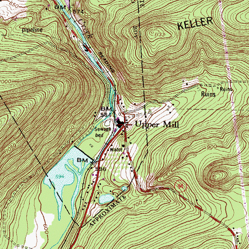 Topographic Map of Upper Mill, PA