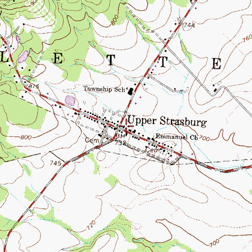 Topographic Map of Upper Strasburg, PA