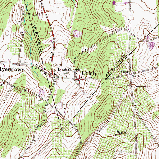 Topographic Map of Uriah, PA