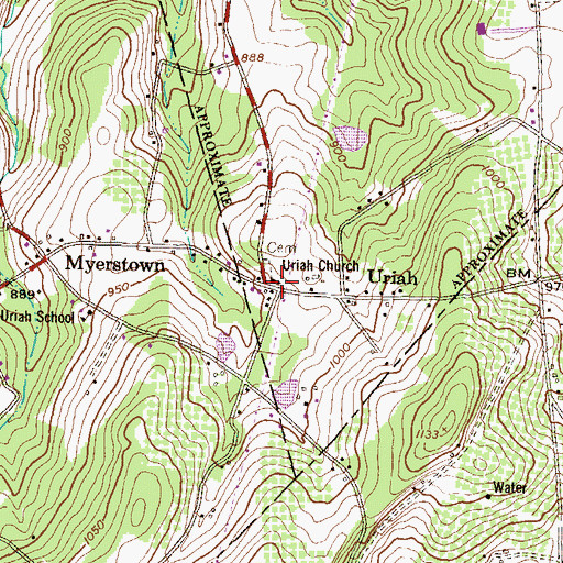 Topographic Map of Uriah Church, PA