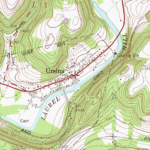 Topographic Map of Ursina, PA