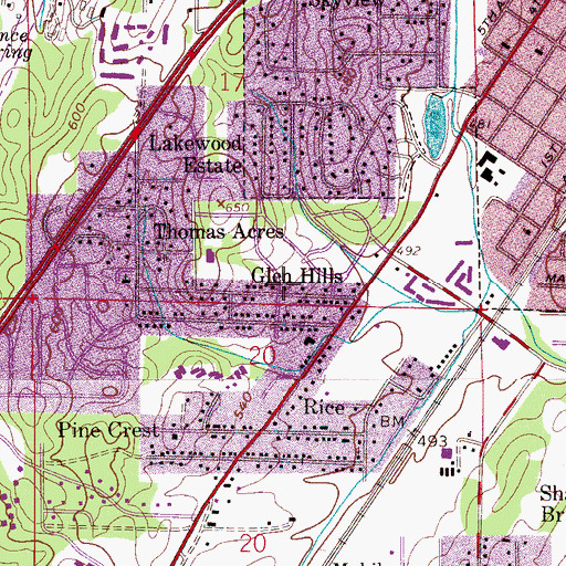 Topographic Map of Glen Hills, AL
