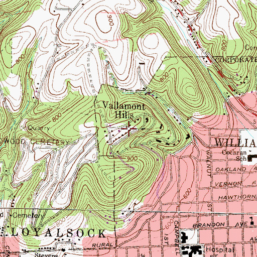 Topographic Map of Vallamont Hills, PA