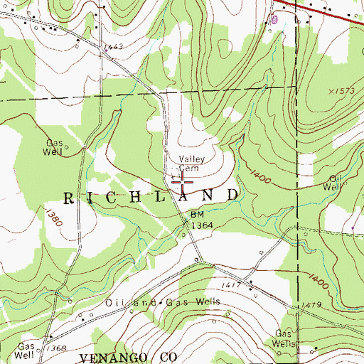 Topographic Map of Valley Cemetery, PA