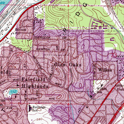 Topographic Map of Glen Oaks, AL