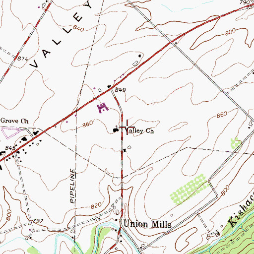 Topographic Map of Valley Church, PA