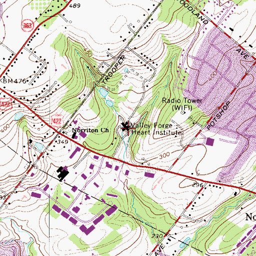 Topographic Map of Valley Forge Medical Center and Hospital, PA