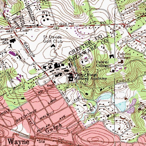 Topographic Map of Valley Forge Military Academy, PA