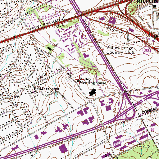 Topographic Map of Valley Meetinghouse, PA