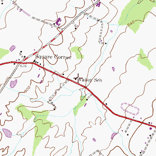 Topographic Map of Valley School, PA