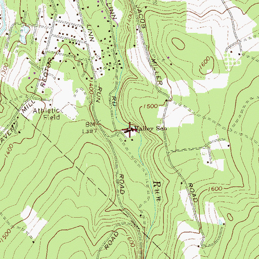 Topographic Map of Valley School, PA
