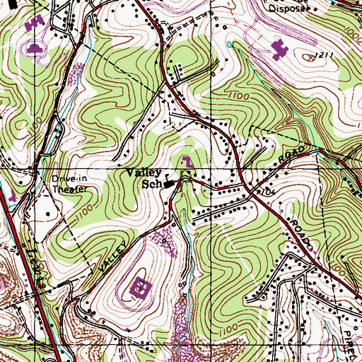 Topographic Map of Valley School, PA