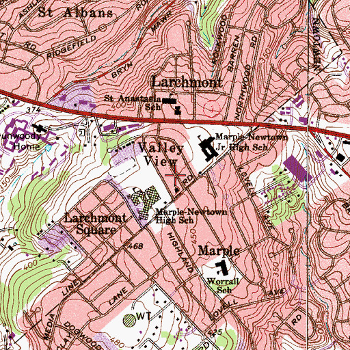 Topographic Map of Valley View, PA