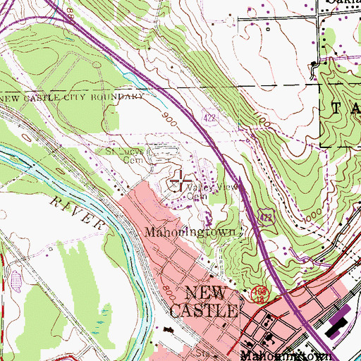 Topographic Map of Valley View Cemetery, PA