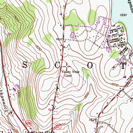 Topographic Map of Valley View Cemetery, PA