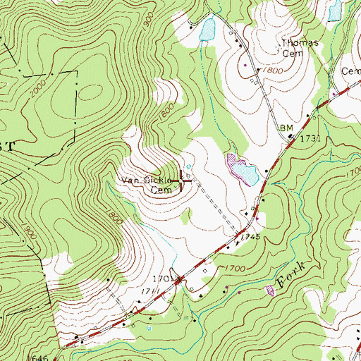 Topographic Map of Van Sickle Cemetery, PA