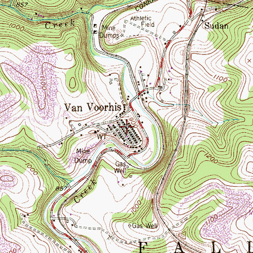 Topographic Map of Van Voorhis, PA